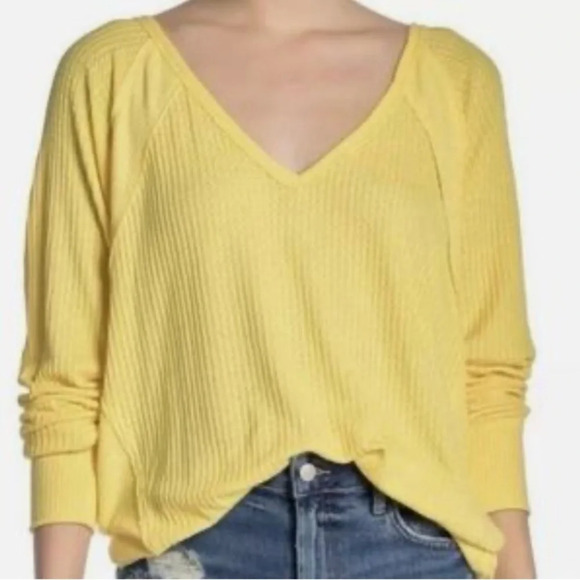 We The Free Tops - We The Free Yellow Waffle Knit Long Sleeve Doleman Sleeve Top Small